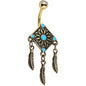 Faux Turquoise Gold Anodized Aztec Feather Dangle Belly Ring