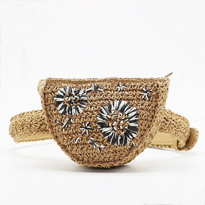 Flower Straw Waist Pack men women can be fitted with mobile phone keys purse women bag
