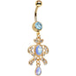 Light Blue Faux Opal Gold Anodized Victorian Fancy Dangle Belly Ring