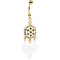Clear Gem Gold Anodized Steel Dream Leaf Dangle Belly Ring
