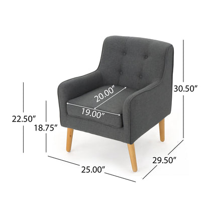 Accent Chair Mid-Century Charcoal Fabric Tufted Back Wood Legs 25x30x31 In