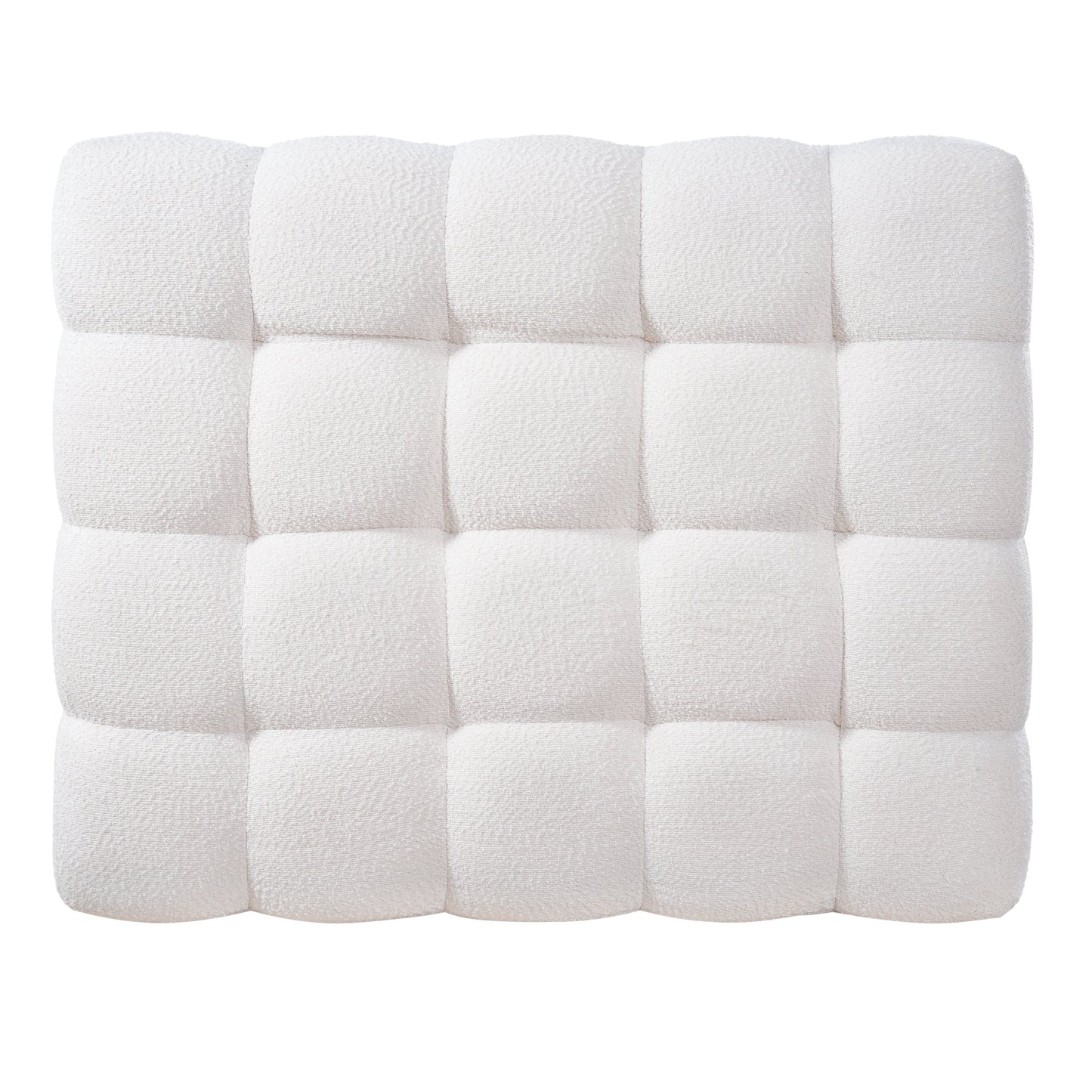 White Boucle Rectangular Ottoman Rubberwood Legs 44.5x35.5x18.5