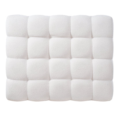 White Boucle Rectangular Ottoman Rubberwood Legs 44.5x35.5x18.5