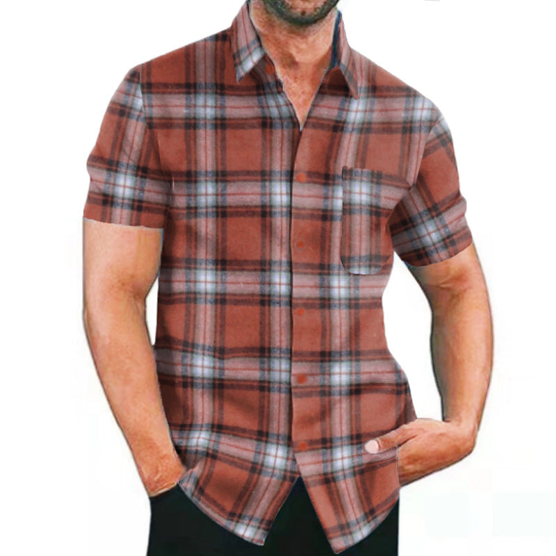 Casual Dyed-and-woven Plaid Mens Shirt