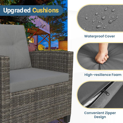 Outdoor Patio Set PE Rattan Gray 4 Piece Loveseat Chairs Acacia Table