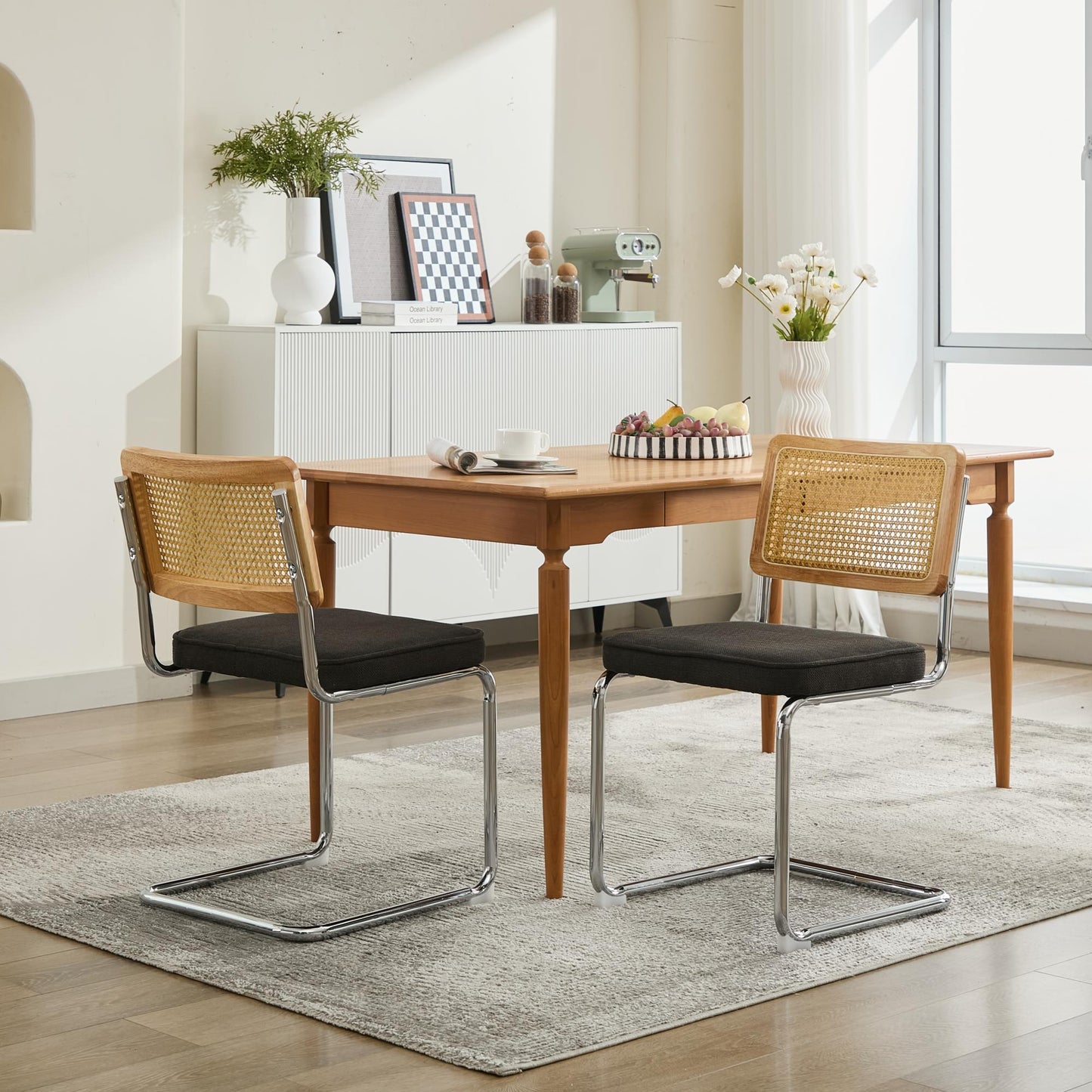 Mid Century Modern Dining Chairs Set of 2, Velvet Accent Chairs with Natural