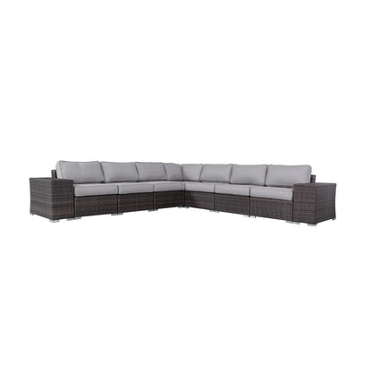 Outdoor Sectional Sofa HDPE Wicker Brown Fully Assembled Seats 6