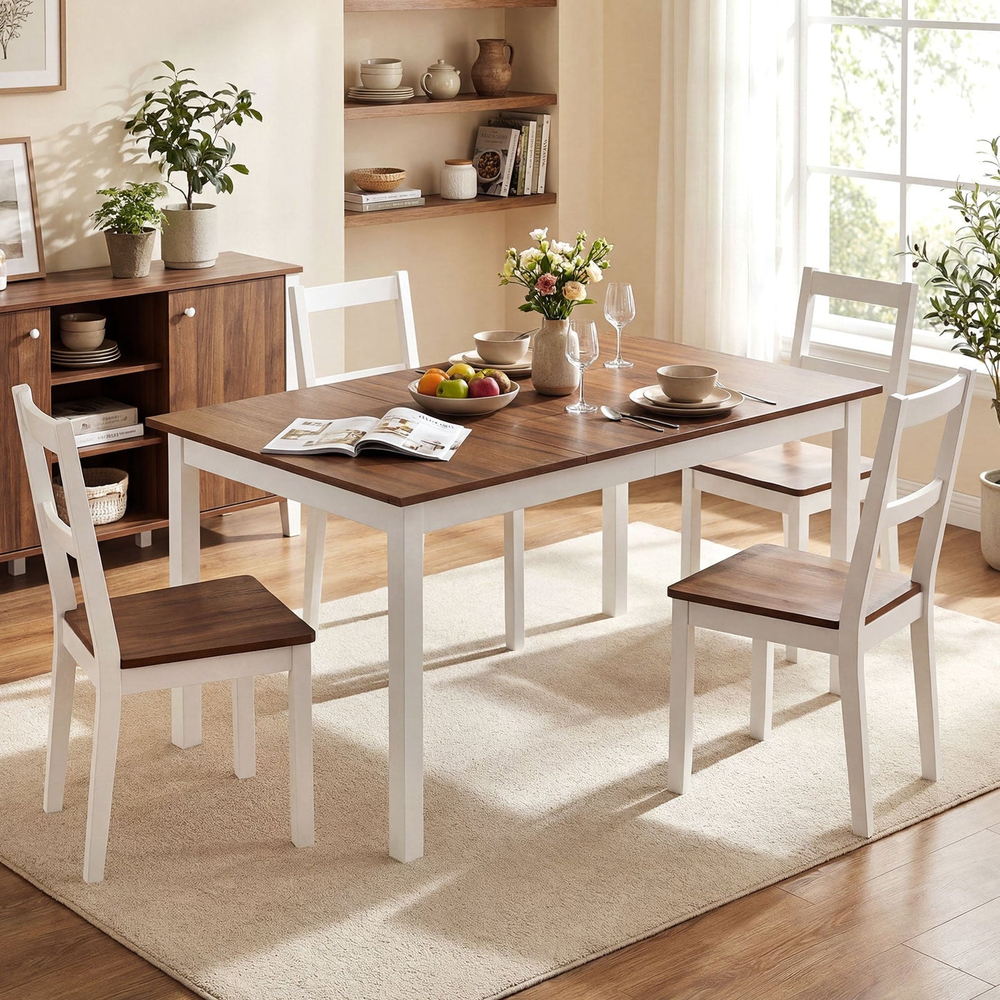 60 Inch Rectangular Dinner Table with Solid Rubber Wood Legs
