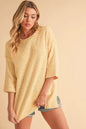 Aemi + Co Side Slit Ribbed Hem Round Neck Sweater
