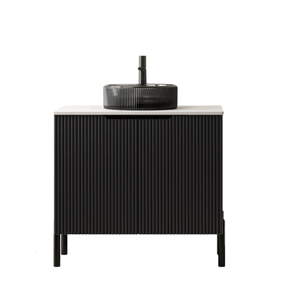 30' Bathroom Vanity with Sink, Freestanding Cabinet 2 Doors Black Glass Basin