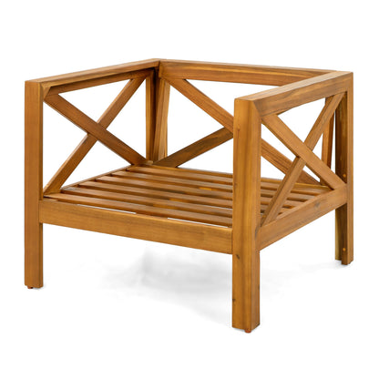 Outdoor Conversation Set Acacia Wood Teak Dark Gray Cushion 3 Piece