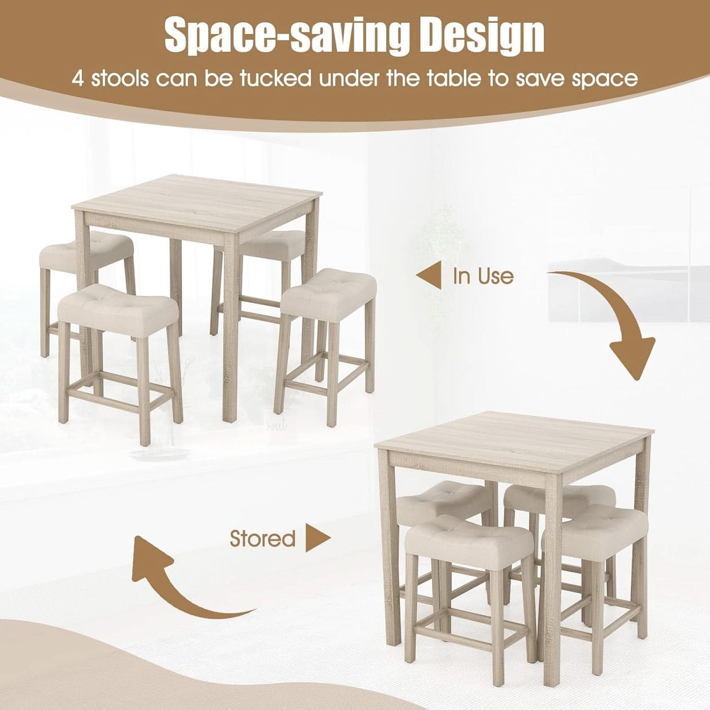 Bar Table Set Square Ultrasoft Cushioned Stools Space Saving