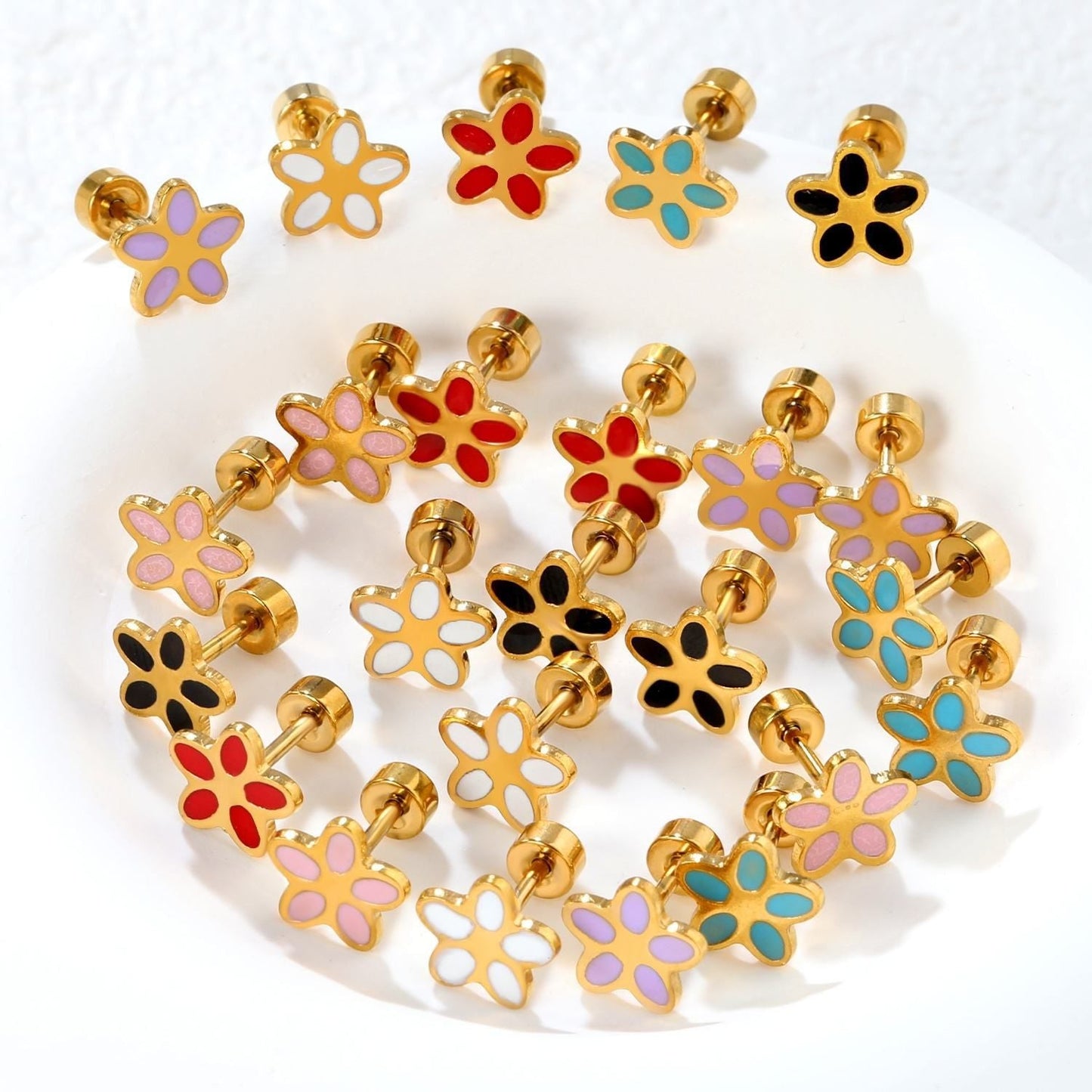 Cute And Sweet Crown-flower Earrings Stainless Steel Stud Earrings