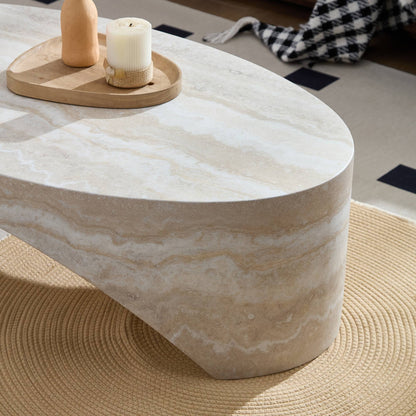 Oval Natural Marble Coffee Side Table for Living Room