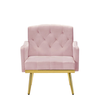 Accent Chair Modern Velvet Pink Gold Metal Legs Tufted Back 29x28x34 In