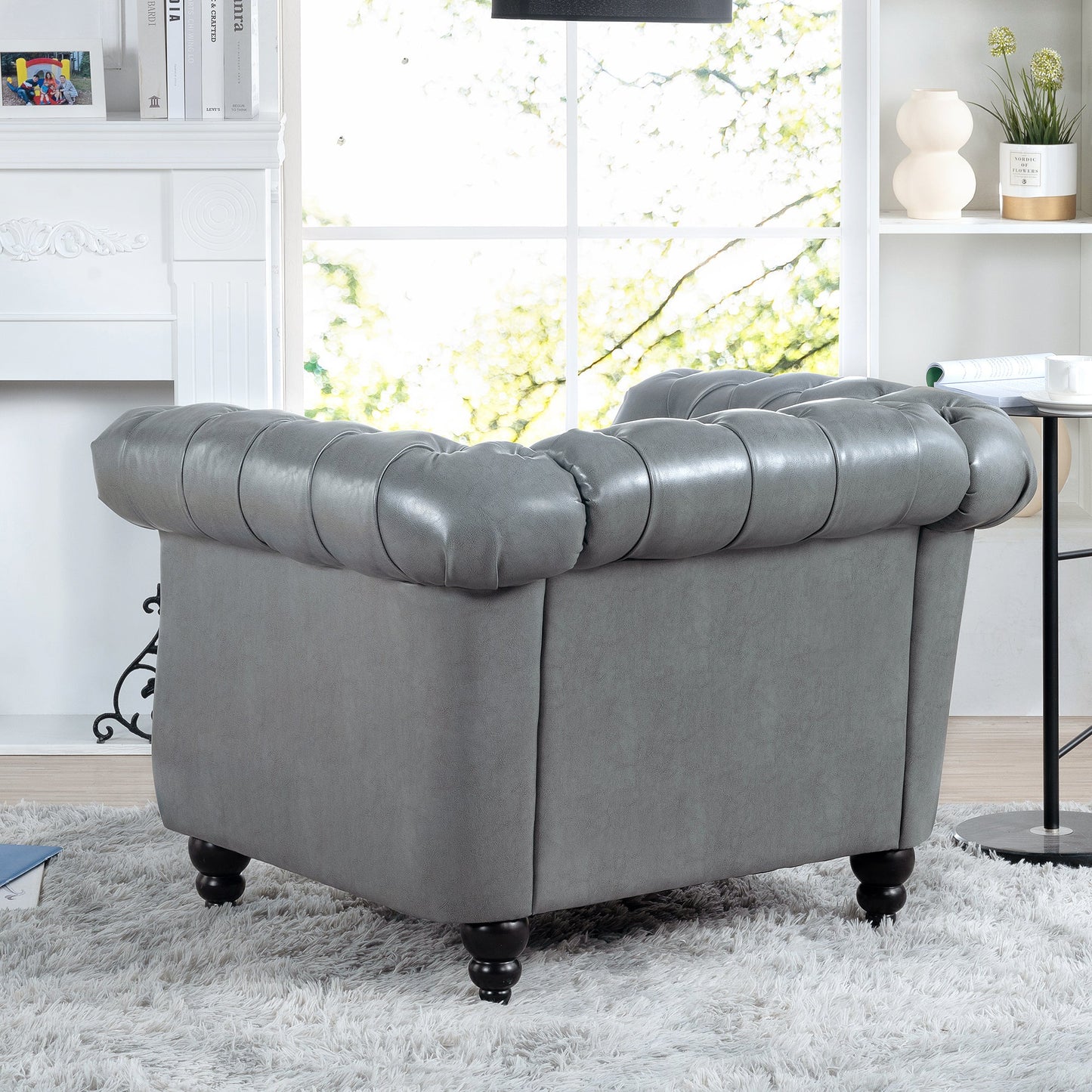 Accent Chair Contemporary PU Leather Gray Birch Legs 39x32x28 In 220 LB