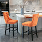 Velvet Upholstered Barstool Set of 2, Button Tufted, Chrome Nailhead, Orange
