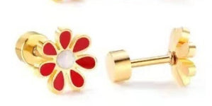 European And American-style Stainless Steel Oil-dripping Seven-petal Flower Stud Earrings
