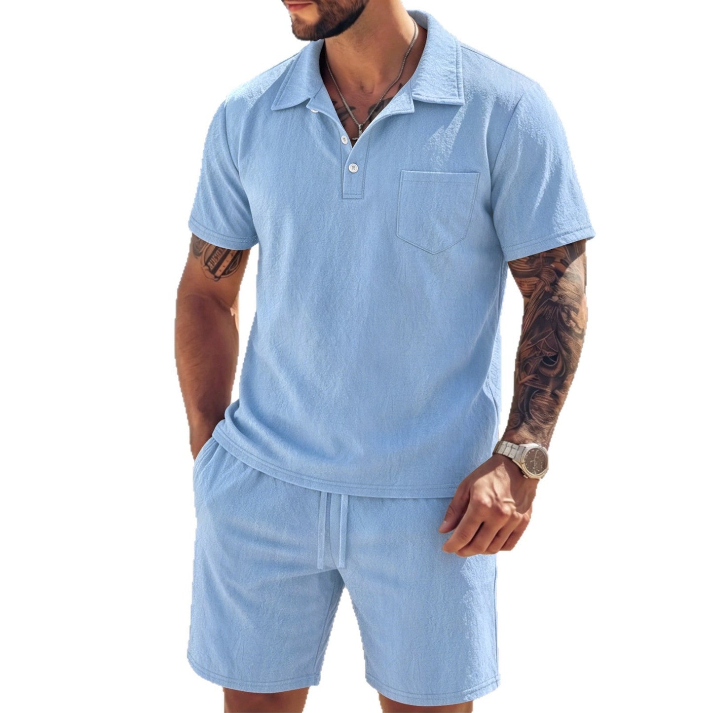 New Mens Summer Linen Two-piece Set