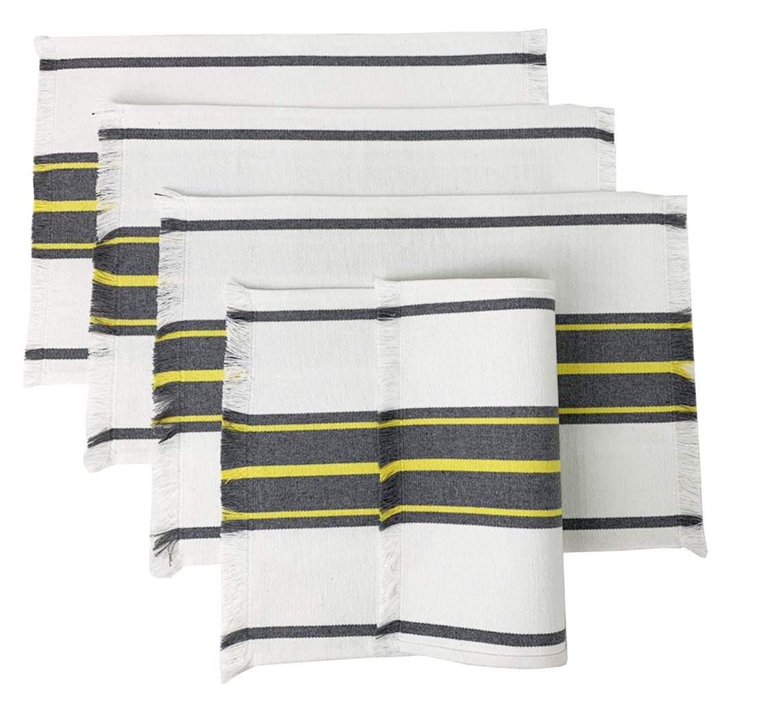 Fennco Styles Neural Stripes Fringe Canvas Cotton Table Linen