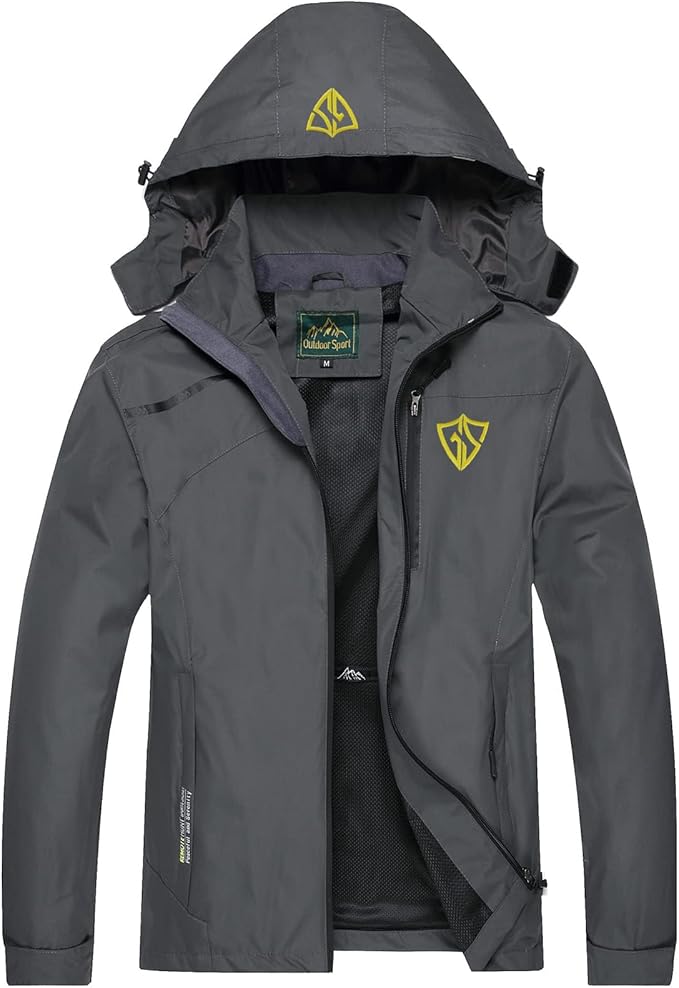 GIISAM Mens Windproof Jacket Waterproof Lightweight Mountain Sport Jacket for Men Hooded Windbreaker Raincoat