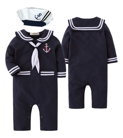 stylesilove Baby Sailor Romper Set with Hat and Necktie