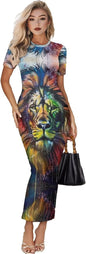 Women's Jamaican Flag Bodycon Midi Dress Short Sleeve