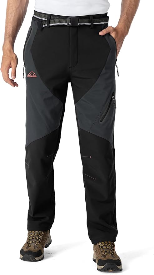 YSENTO Men's Fleece Lined Ski Snow Pants Winter Waterproof Softshell Insulated Hiking Cargo Pants