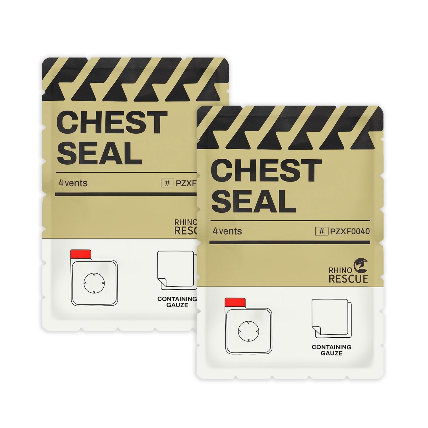 RHINO RESCUE Vented Chest Seal, 4 Vents, Sterile Emergency Trauma Dressing, Occlusive Adhesive Pad, IFAK Trauma Refill Medical First Aid Supplies for Wound Care, Gunshot Wound, Sucking Chest(2 Count)