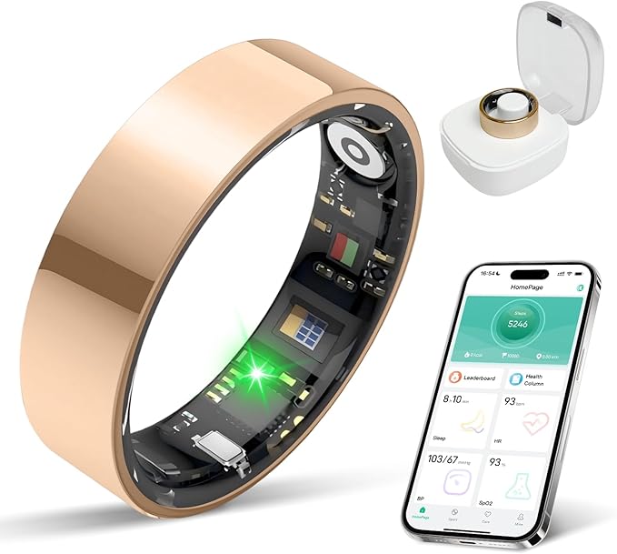 Smart Ring for Women & Men Fitness Tracker with Heart Rate, Blood Pressure,Blood Oxygen,Step Counting, Sleep Monitoring,IP68 Waterproof for iPhone and Android, No Subscription Fee (Rose Gold, 11)