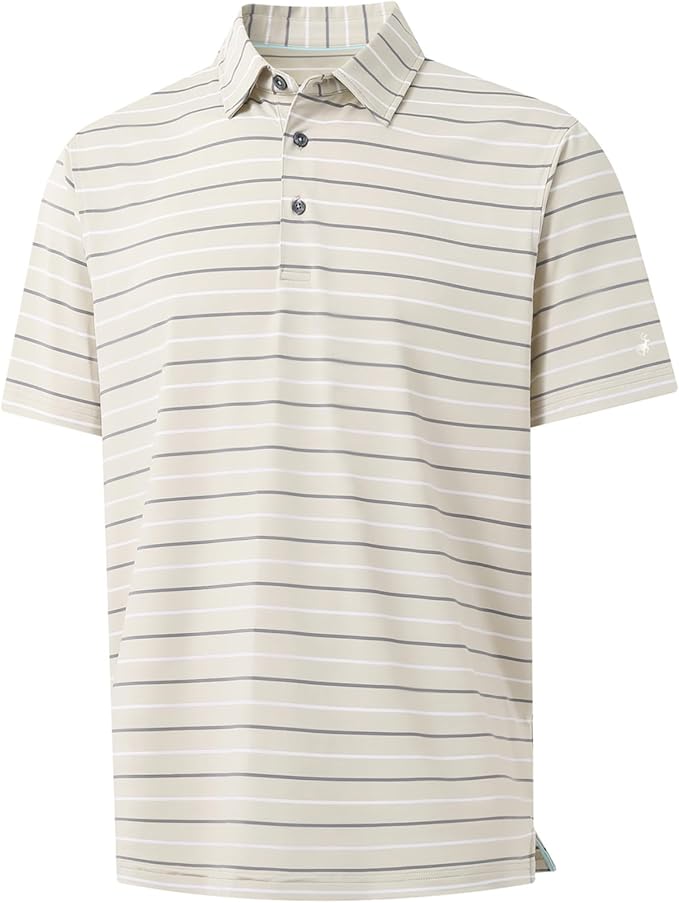 Rouen Mens Golf Shirt Moisture Wicking Dry Fit Performance Stripe Casual Collared Short Sleeve Golf Polo Shirts for Men
