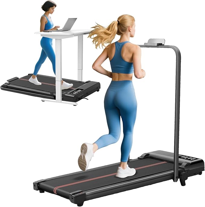 Walking Pad with Handle Bar and Incline, 3.0HP Portable Small Treadmills with Handles for Home Small Spaces, 0.6-6.2MPH Electric Compact Walking Pads Treadmills with Incline, 320LB Capacity