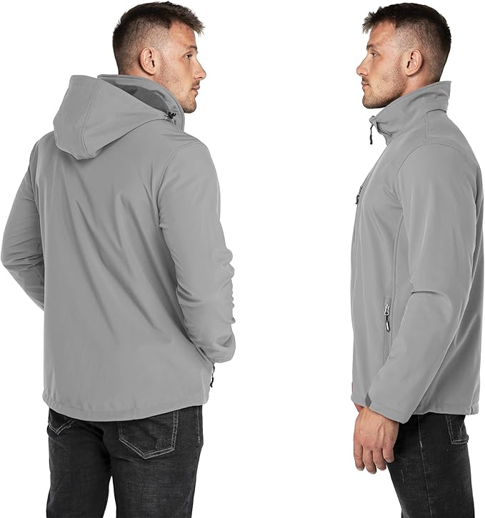 Outdoor Ventures Men's Lightweight Softshell Jacket Fleece Lined Hooded Water Resistant Winter Hiking Windbreaker Jackets