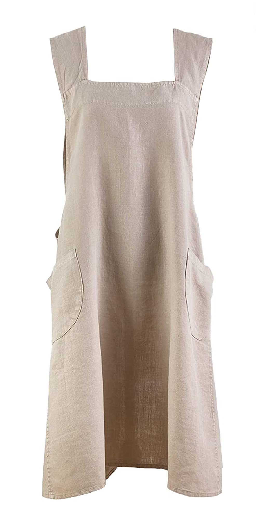 Fennco Styles Solid Criss Cross Back Apron Pure 100% Linen Cooking Kitchen Apron