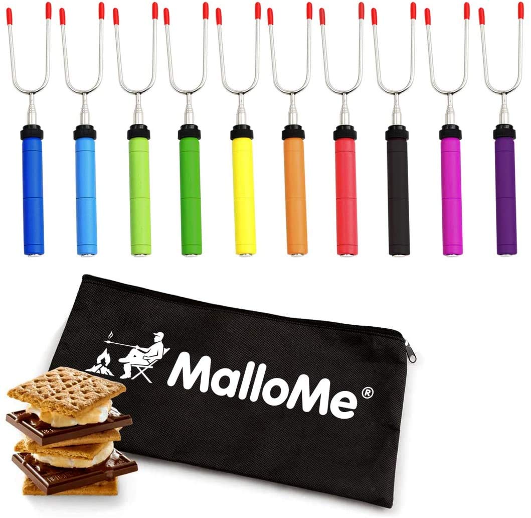 MalloMe Smores Sticks for Fire Pit -Rotating 34 inch Marshmallow Roasting Sticks Smores Kit Outdoor -Accessories for Campfire- Smore Skewers Hot Dog Fork, Camping Essentials Bonfire Gear Long (6 Pack)