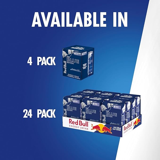 Red Bull Blue Edition Energy Drink, Blueberry, with 114mg Caffeine plus Taurine & B Vitamins, 12 Fl Oz, Pack of 4 Cans