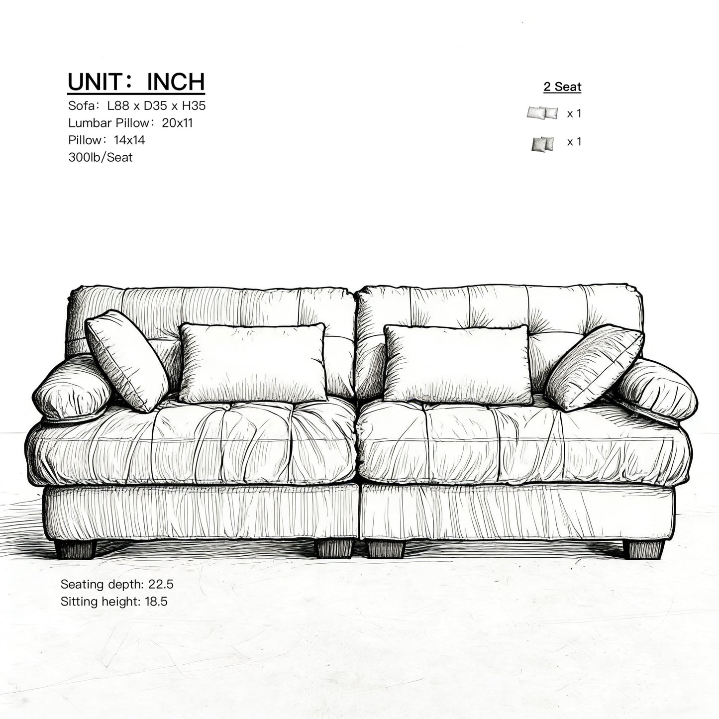 Sectional Sofa Cloud Modular Flannelette Beige 2 Seat 88 In 4 Pillows