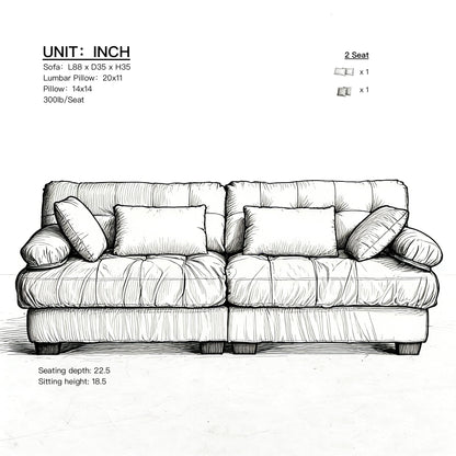 Sectional Sofa Cloud Modular Flannelette Beige 2 Seat 88 In 4 Pillows