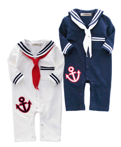 stylesilove Baby Sailor-Anchor Long-Sleeve Romper