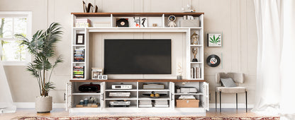 White MDF Glass TV Stand Entertainment Center Wall Unit 80