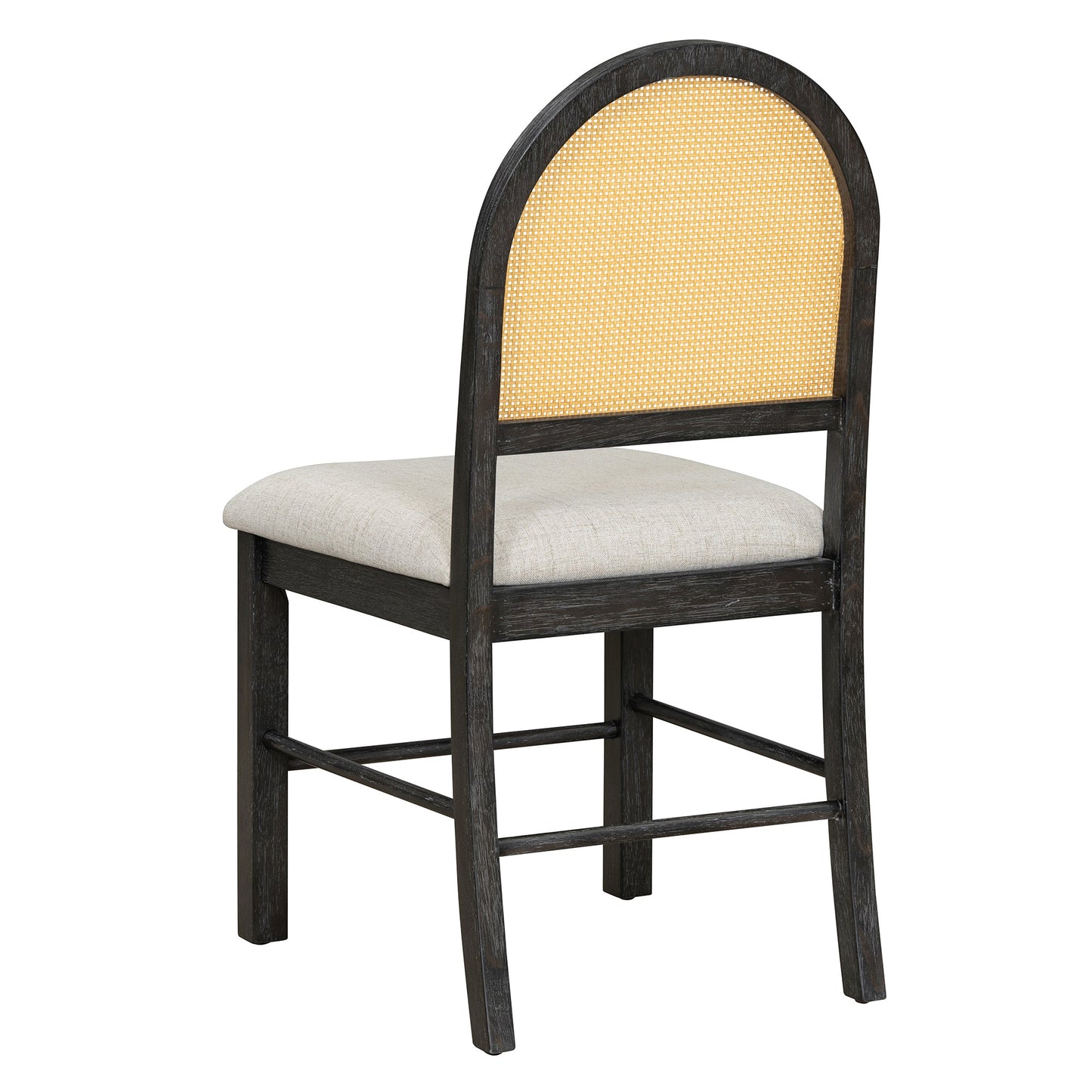 7-Piece Farmhouse Dining Table Set for 6, 59.8 in Rectangular Table with Rattan Chairs