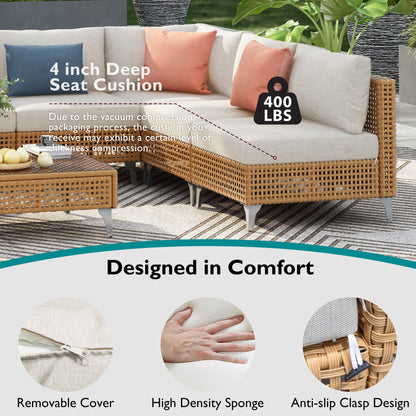 Outdoor Patio Set with Fire Pit Table Rattan Metal Beige 8 Piece