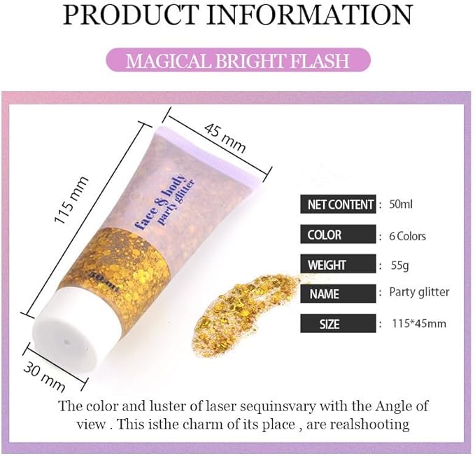 Pink Face Glitter,Sparkling Neon Outfit Party Holographic Sequins Paint Body Glitter Gel Makeup.(03# Pink)