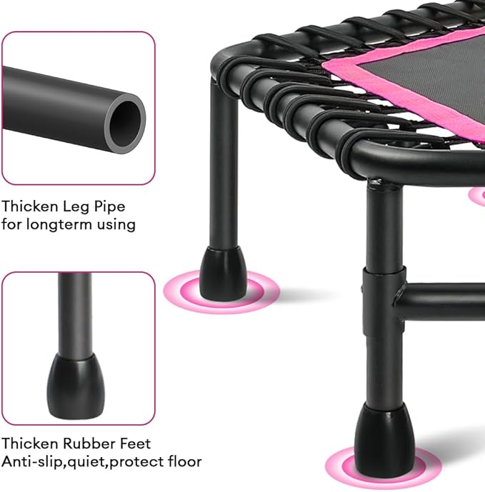 ONETWOFIT 42"/45" Rebounder Trampoline for Adults, Silent Mini Trampoline Indoor Exercise Fitness Trampoline Bungee Rebounder Workout Max Load 330lbs