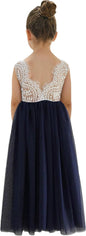 Girls Tulle Flower Girl Dress - Lace Back A-Line Party Dress