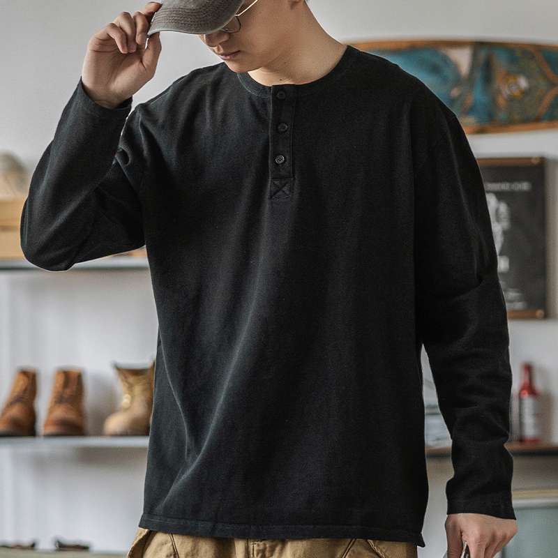 American-style Vintage Henley T-shirt For Men