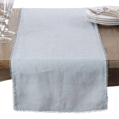 Fennco Styles Pomponin Collection Pom Pom Design 100% Linen Table Runner