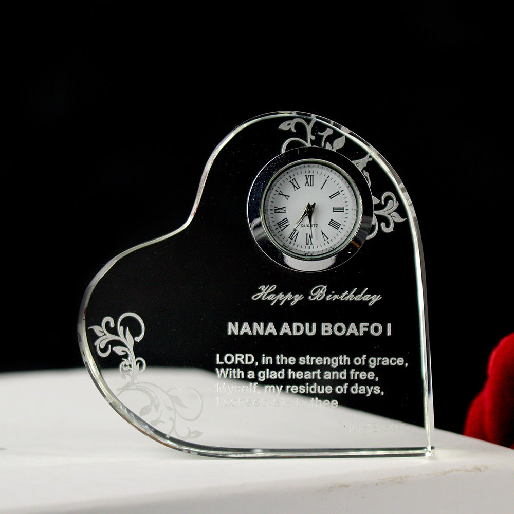 Custom Crystal Heart-shaped Crystal Clock