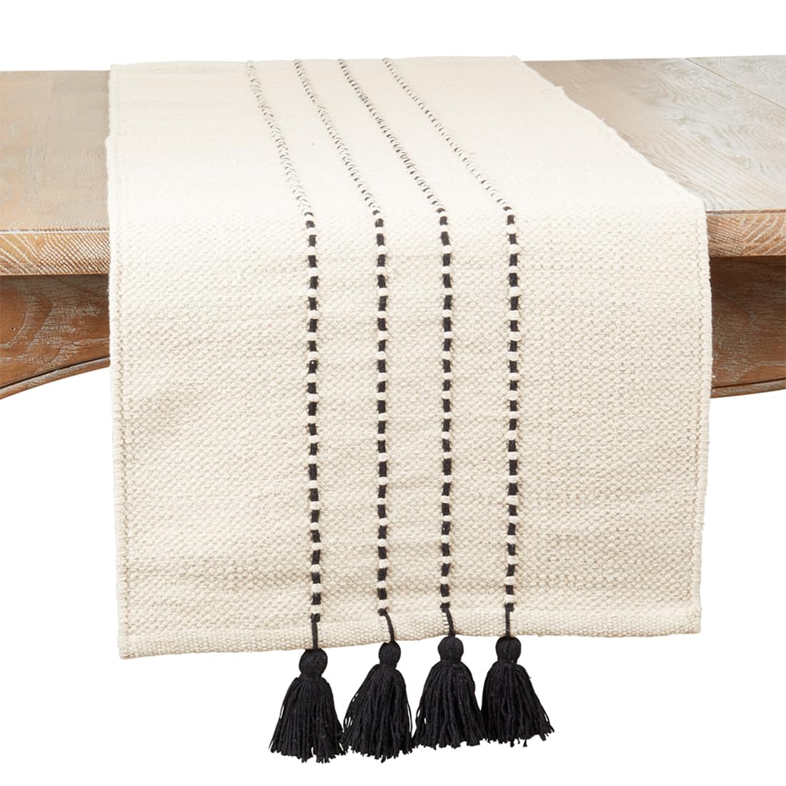 Fennco Styles Striped Tassel Cotton Table Runner 16" W X 72" L