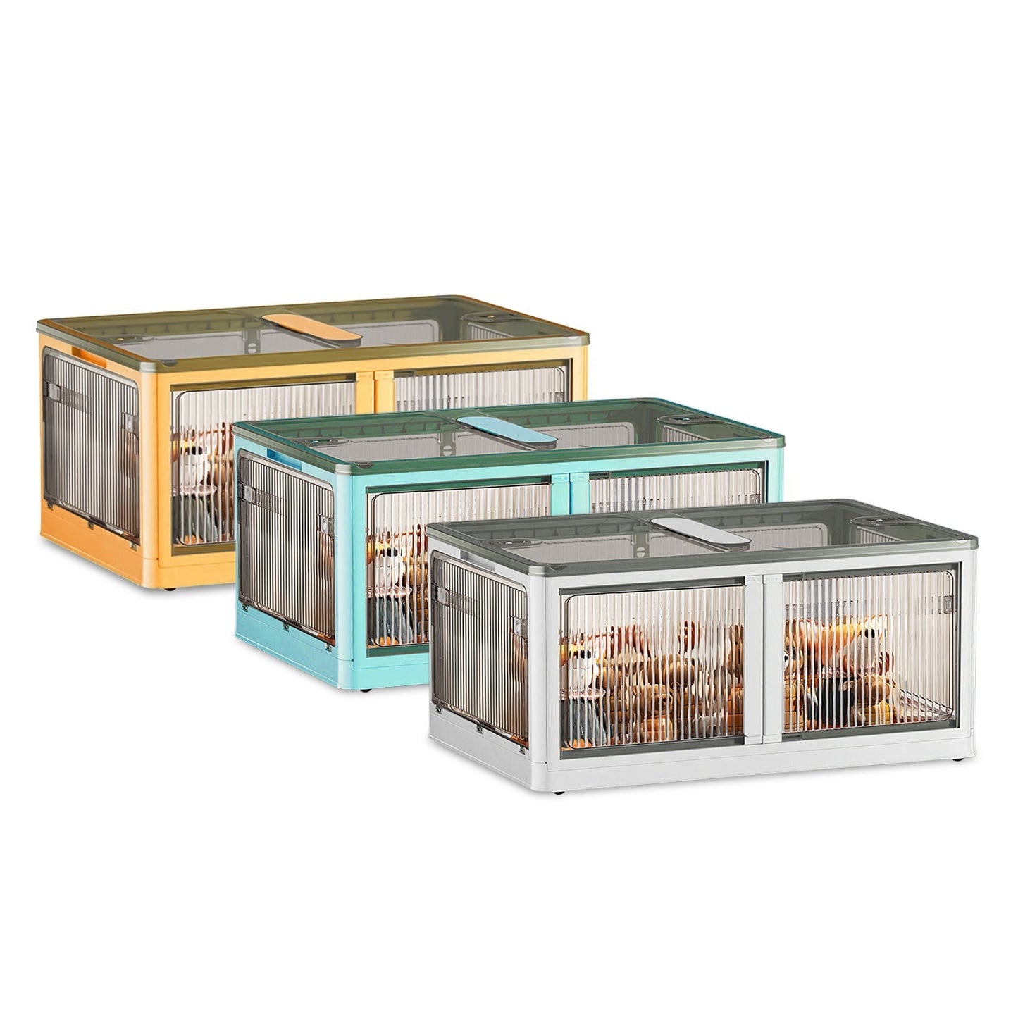 3Pcs Foldable Storage Bins with Lid 4 Doors Collapsible Stackable Closet Organizer Containers with Lock 4Pcs Wheels